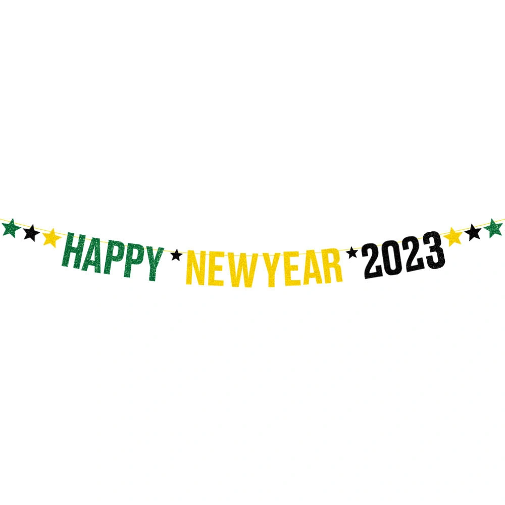 New Product Happy New Year Banner with Star Garland and Happy 2023 Banner New Years Eve Decorations