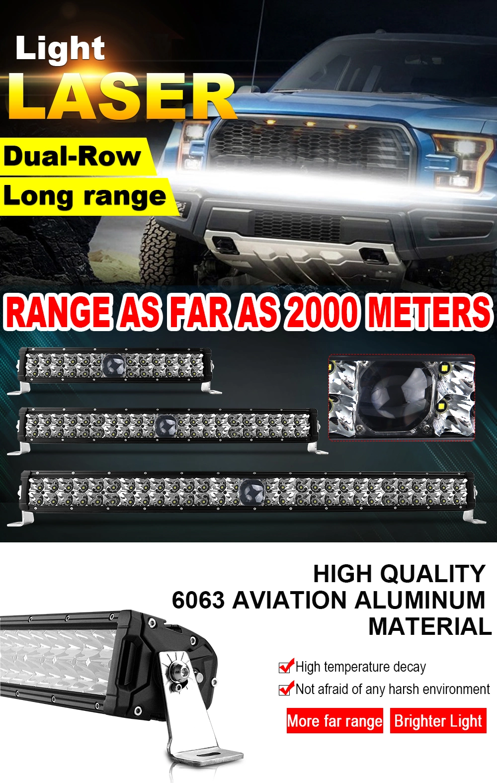 2020 New Super Bright 2000m Driving Beam Light 14&quot; 22inch 32&quot; 42&quot; 50&quot; 12V Truck Offroad LED Laser Light Bar