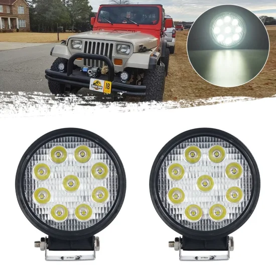 LED Round Light Bar 27W Flood Light Pod off Road Fog Driving Roof Bar Bumper